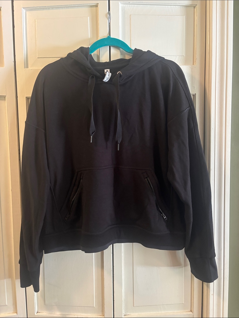 Athleta Black Drawstring Hoodie with Logo Tag